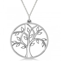Family Tree of Life Pendant Necklace Plain Metal 18k White Gold