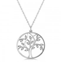 Medium Diamond Tree of Life Pendant Necklace 14k White Gold (0.08ct)