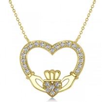 Women's Diamond Irish Claddagh Necklace 14k Yellow Gold (0.25ct)