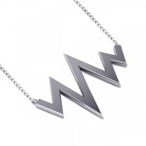 Heartbeat Pulse Vital Sign Pendant Necklace Plain Metal 14k White Gold