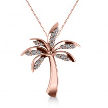 Diamond Summer Palm Tree Pendant Necklace 14k Rose Gold (0.24ct)
