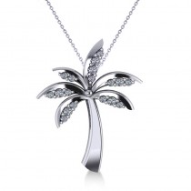 Diamond Summer Palm Tree Pendant Necklace 14k White Gold (0.24ct)