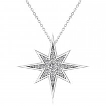 Diamond Adorned North Star Pendant Necklace 14k White Gold (0.17ct)