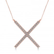 Diamond X Shaped Pendant Necklace in 14k Rose Gold (0.33ct)