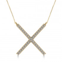 Diamond X Shaped Pendant Necklace in 14k Yellow Gold (0.33ct)