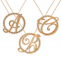 Diamond Circle Script Initials Pendant Necklace 14k Rose Gold