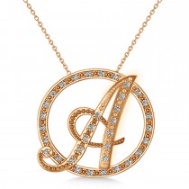 Diamond Circle Script Initials Pendant Necklace 14k Rose Gold