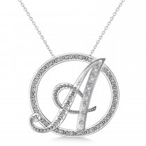 Diamond Circle Script Initials Pendant Necklace 14k White Gold