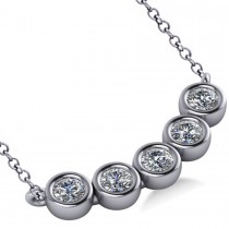 Bezel-set Five-Stone Diamond Pendant Necklace 14k White Gold (2.00ct)