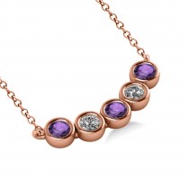 Diamond & Amethyst 5-Stone Pendant Necklace 14k Rose Gold 0.25ct