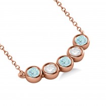 Diamond & Aquamarine 5-Stone Pendant Necklace 14k Rose Gold 0.25ct