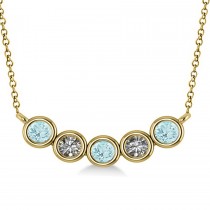 Diamond & Aquamarine 5-Stone Pendant Necklace 14k Yellow Gold 0.25ct