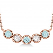 Diamond & Aquamarine 5-Stone Pendant Necklace 14k Rose Gold 2.00ct