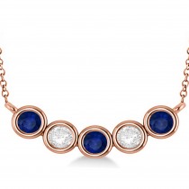 Diamond & Blue Sapphire 5-Stone Pendant Necklace 14k Rose Gold 2.00ct