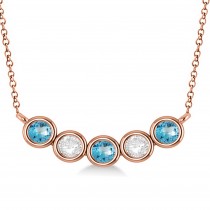 Diamond & Blue Topaz 5-Stone Pendant Necklace 14k Rose Gold 1.00ct