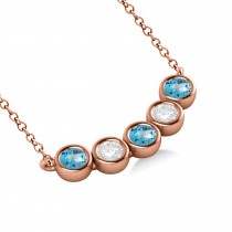 Diamond & Blue Topaz 5-Stone Pendant Necklace 14k Rose Gold 0.25ct