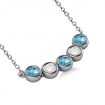 Diamond & Blue Topaz 5-Stone Pendant Necklace 14k White Gold 0.25ct