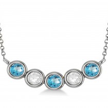 Diamond & Blue Topaz 5-Stone Pendant Necklace 14k White Gold 2.00ct