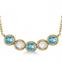 Diamond & Blue Topaz 5-Stone Pendant Necklace 14k Yellow Gold 2.00ct