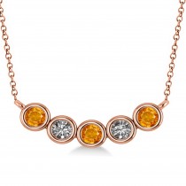 Diamond & Citrine 5-Stone Pendant Necklace 14k Rose Gold 0.25ct