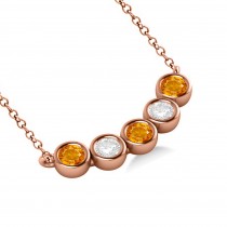 Diamond & Citrine 5-Stone Pendant Necklace 14k Rose Gold 0.25ct