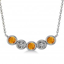 Diamond & Citrine 5-Stone Pendant Necklace 14k White Gold 0.25ct