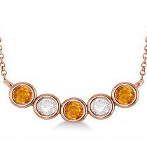 Diamond & Citrine 5-Stone Pendant Necklace 14k Rose Gold 2.00ct