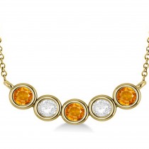 Diamond & Citrine 5-Stone Pendant Necklace 14k Yellow Gold 2.00ct