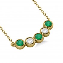 Diamond & Emerald 5-Stone Pendant Necklace 14k Yellow Gold 1.00ct