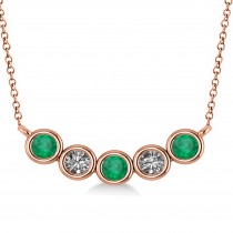 Diamond & Emerald 5-Stone Pendant Necklace 14k Rose Gold 0.25ct