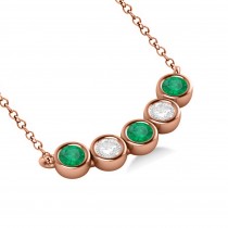 Diamond & Emerald 5-Stone Pendant Necklace 14k Rose Gold 0.25ct
