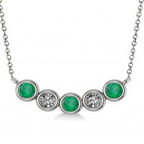 Diamond & Emerald 5-Stone Pendant Necklace 14k White Gold 0.25ct