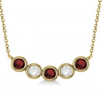 Diamond & Garnet 5-Stone Pendant Necklace 14k Yellow Gold 1.00ct