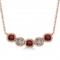 Diamond & Garnet 5-Stone Pendant Necklace 14k Rose Gold 0.25ct