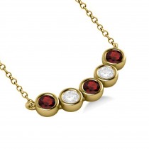 Diamond & Garnet 5-Stone Pendant Necklace 14k Yellow Gold 0.25ct