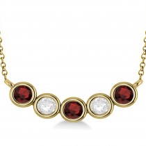 Diamond & Garnet 5-Stone Pendant Necklace 14k Yellow Gold 2.00ct
