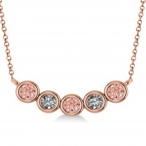 Diamond & Morganite 5-Stone Pendant Necklace 14k Rose Gold 0.25ct