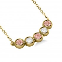 Diamond & Morganite 5-Stone Pendant Necklace 14k Yellow Gold 0.25ct