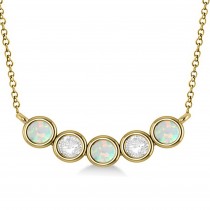 Diamond & Opal 5-Stone Pendant Necklace 14k Yellow Gold 1.00ct