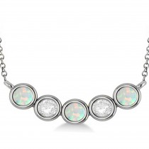 Diamond & Opal 5-Stone Pendant Necklace 14k White Gold 2.00ct