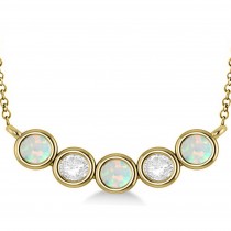 Diamond & Opal 5-Stone Pendant Necklace 14k Yellow Gold 2.00ct