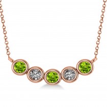 Diamond & Peridot 5-Stone Pendant Necklace 14k Rose Gold 0.25ct