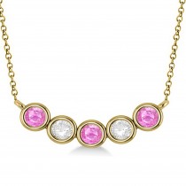 Diamond & Pink Sapphire 5-Stone Pendant Necklace 14k Yellow Gold 1.00ct