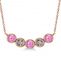 Diamond & Pink Sapphire 5-Stone Pendant Necklace 14k Rose Gold 0.25ct