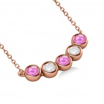 Diamond & Pink Sapphire 5-Stone Pendant Necklace 14k Rose Gold 0.25ct