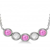 Diamond & Pink Sapphire 5-Stone Pendant Necklace 14k White Gold 2.00ct