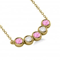 Diamond & Pink Tourmaline 5-Stone Pendant Necklace 14k Yellow Gold 1.00ct