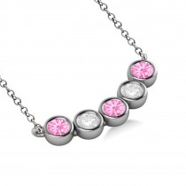 Diamond & Pink Tourmaline 5-Stone Pendant Necklace 14k White Gold 0.25ct