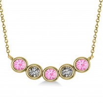 Diamond & Pink Tourmaline 5-Stone Pendant Necklace 14k Yellow Gold 0.25ct