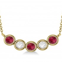 Diamond & Ruby 5-Stone Pendant Necklace 14k Yellow Gold 2.00ct